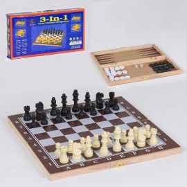 Шахматы деревянные С 36810 (80) 3 в 1,деревянная доска, деревянные шахматы в коробке