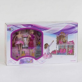 Домик кукольный 66921 (3) 2 этажа, 2 куклы, машина, с аксессуарами, в коробке