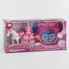 Карета с куклой 910 A (6) лошадь ходит, издает реалистичные звуки, музыка, карета с подсветкой, в коробке